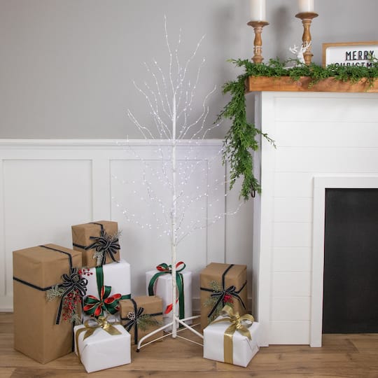 5ft. Pre-Lit White Birch Twig Artificial Christmas Tree, Cool White LED Lights